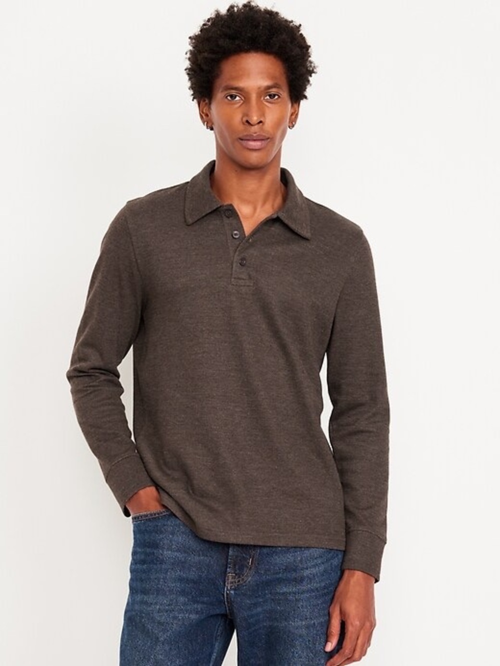 Old Navy Men’s French Polo Long Sleeve in Top Soil